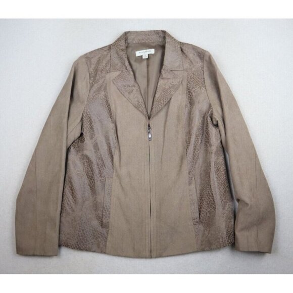 STUDIO WORKS - WOMEN'S BEIGE SOFT MICROFIBER FULL ZIP JACKET - SIZE 10P - Picture 1 of 7